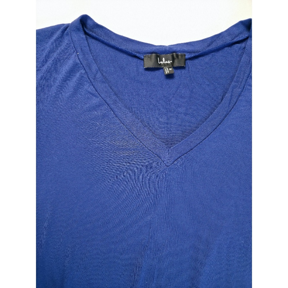 Lulus Blue Bodysuit M V Neck Stretch Short Sleeve Snap Bottom Fitted Top - Picture 4 of 7